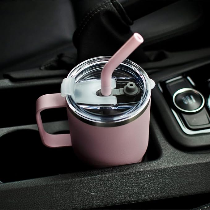 Sursip 24 oz Insulated Cup with Handle, Double Wall Vacuum Stainless Steel Tumbler with Straw and 2 Lids, For Cold/Hot Drinks, Coffee Travel Mug for Car/Home/Office/Party/Camping (Black-1 Pack)