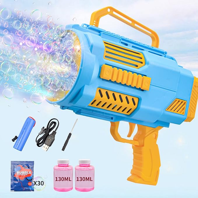 Upgraded Bubble Gun No Dip, Bubble Machine Gun with Light, 9000+ Bubbles Per Min Bubbles for Kids Toys, 2025 Top for Kids, Grandkids, Boys, Girls 4-12 Years Old -Blue