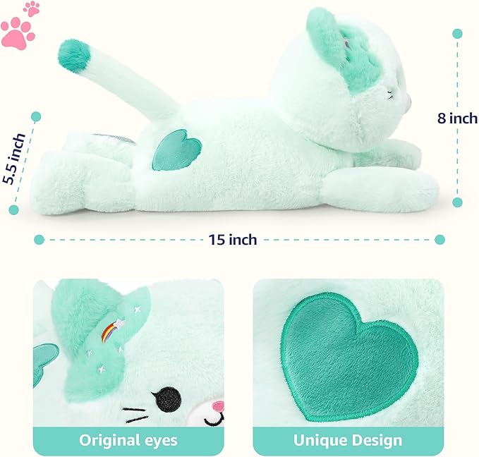 Onsoyours Original Heatable & Weighted Rainbow Cat Stuffed Animals, 15" Microwavable Kitten Plushie for Warmth & Stress Relief - Comfort Plush Toys for Kids and Adults