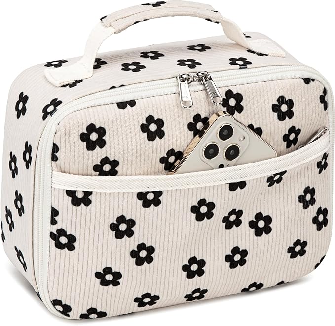 Bluboon Kids Girls Lunch Bag Insulated Lunch Box for school Corduroy Lunch Cooler Organizer School Kids Lunch Tote (Corduroy Beige Floral)