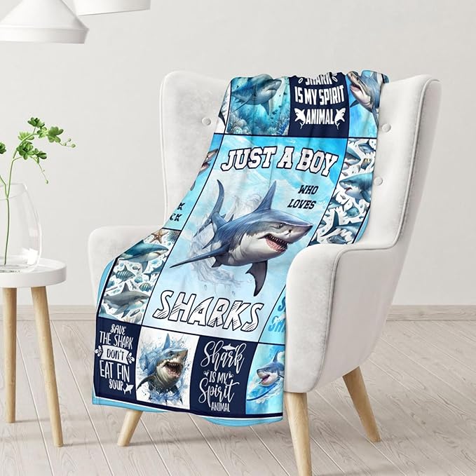 Shark Throw Blanket - 30 x 40 Inches Shark Themed Gifts for Kids, Boys - Colorful Cute Cozy Blankets for Crib, Office