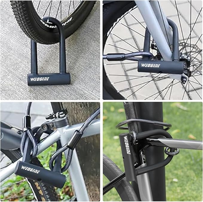 Bike U Lock with 5ft Security Cable 17mm Shackle, Bike Lock with 3 Keys and Mounting Bracket, Bicycle U-Locks Perfect for Road, Mountain, and Electric Bikes,Bicycle Lock