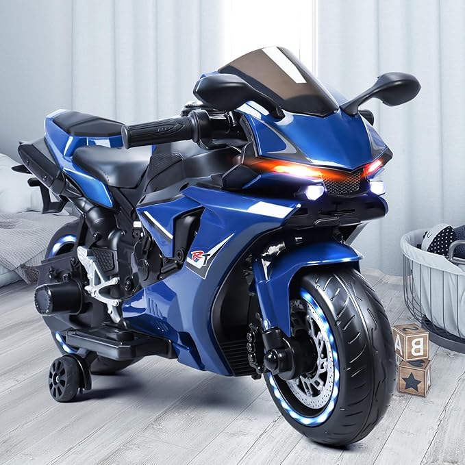 Electric Motorcycle for Kids, Electric Dirt Bike for Children, Speed Up to 9mph Ride-On Motorcycle with Safety Auxiliary Wheels (12V Battery) Red