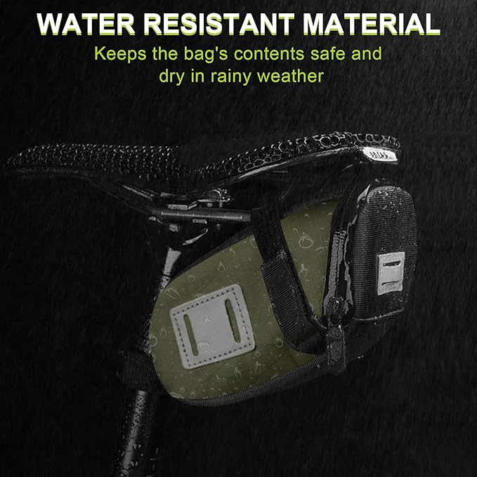 Desing Wish Compact Bike Saddle Bag Water-resistant Bicycle Saddle Bag Reflective Cycling Under Seat Pouch Seat Pack for Mountain/Road Bikes (Green)