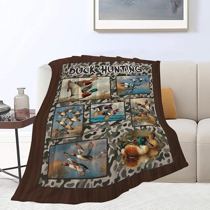 Duck Throw Blanket Hunting Mallard Duck Stuff Gifts for Kids Girls Boys Adults Women Men Soft Cozy Warm Plush Fluffy Fuzzy Fleece Blanket Decor 50''X60''