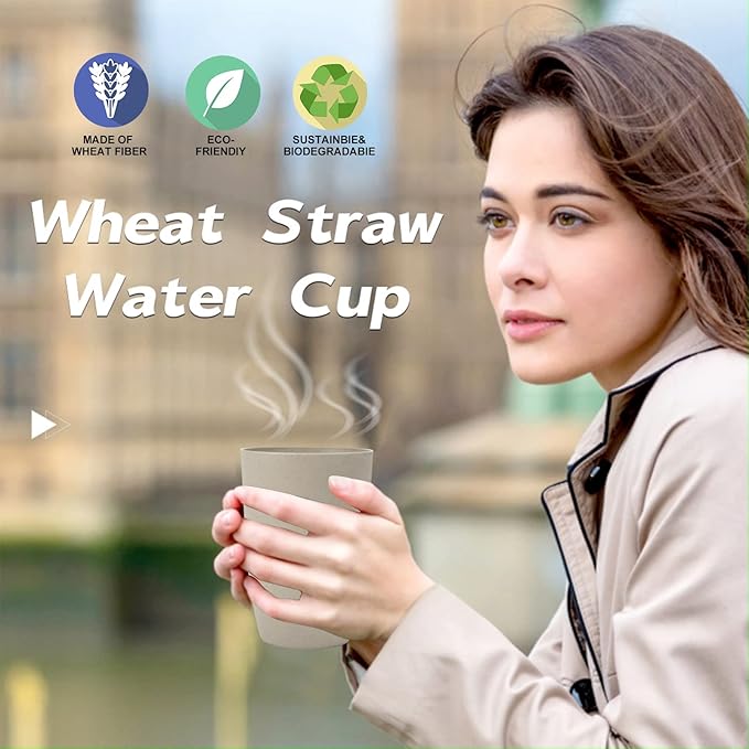 Wheat Straw Cups 6 PCS Good Alternative to Plastic Reusable Cups 20 oz Unbreakable Drinking Cup Reusable Dishwasher Safe Water Plastic Glasses Beige