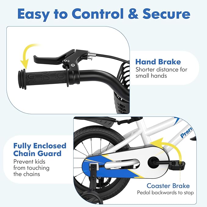COSTWAY Kids Bike, 12 14 16 18 Inch Toddler Bike for Boys & Girls Aged 3-8 Years Old, Kids Bicycle w/Removable Training Wheels, Handbrake & Coaster Brake, Basket, Bell