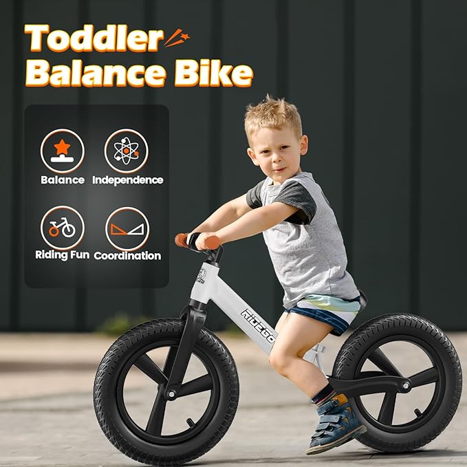 Ridego 14 Inch Balance Bike for Kids 3-6 Year Old,Lightweight Kids Bike with Adjustable Seat, Push Bicycle with Air Rubber Tires，Ride-on Toys Birthday Gift