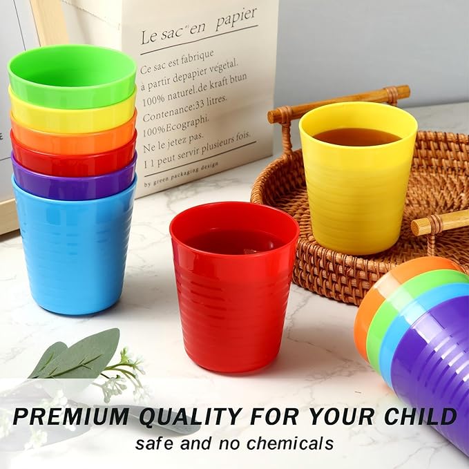Eccliy 36pcs Kids Cups 8 oz Unbreakable Plastic Stackable Juice Reusable Tumblers Bulk Plastic Drinking Cups for Toddlers Baby Kids, Dishwasher Safe, 6 Colors(Bright Colors)