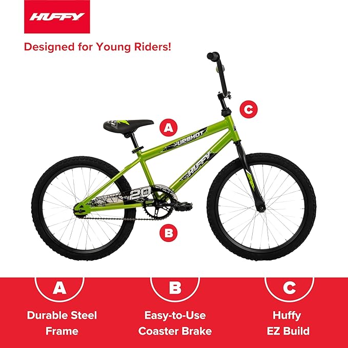 Huffy Upshot 12/16/20 Inch Boys' Bike for Kids, Ages 3+ Years Old, Multiple Color Options, Removable Training Wheels (12" and 16" Only), BMX Design, Designed for Growth, Durable, Easy Assembly