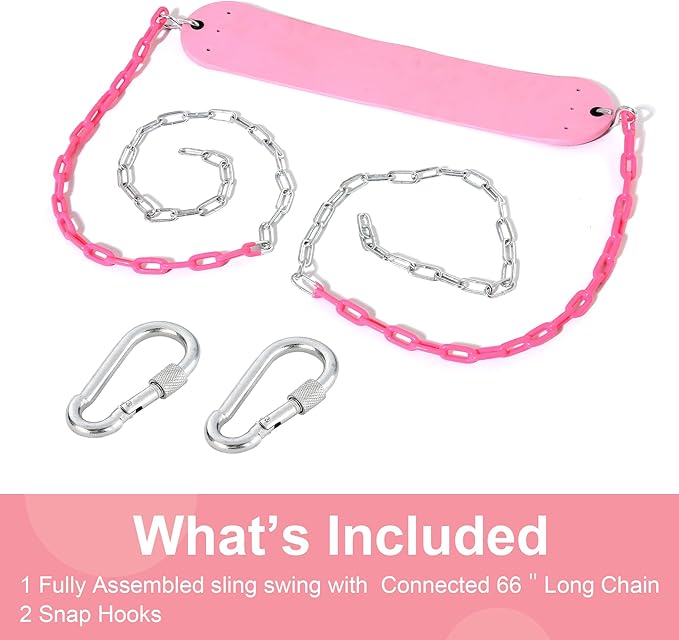 2 Pack Pink Swings Seats Heavy Duty 66 Inches Chain Plastic Coated - Playground Swing Set Accessories Replacement with Snap Hooks (Pink)