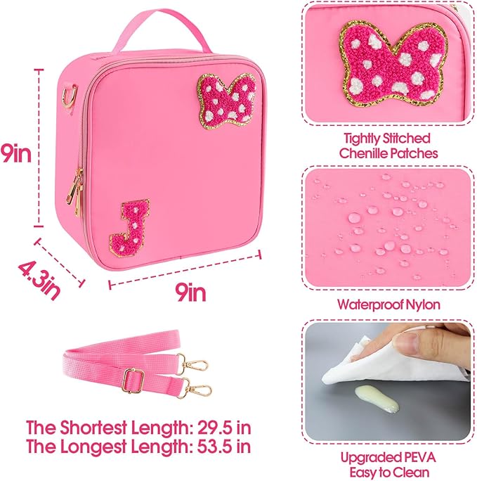 Preppy Initial Bow Mouse Lunch Bag, Kids Insulated Lunch Box Gifts for Teen Girls Daughter, Reusable Soft Lunch Containers Crossbody Cooler Bag Must Haves for Park Travel School Work Picnic Pink J