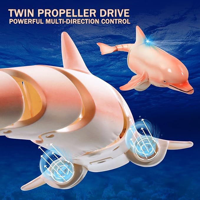 Remote Control Shark Pool Toys, 2.4G RC Dolphin Toy, Water Toys for Kids Age 8-12, Swimming Bath Lake Great Gift RC Boat Toys for 6 7 9 10 Year Old Boys and Girls