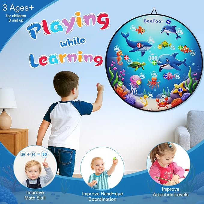 BooTaa 29" Large Dart Board for Kids, Kids Dart Board with Sticky Balls, Boys Toys, Indoor/Sport Outdoor Fun Party Play Game Toys, Birthday Gifts for 3 4 5 6 7 8 9 10 11 12 Year Old Boys Girls