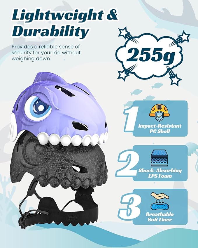 Bike Helmet for Kids 3-5-8 Toddler Bike Helmet Animal 3D Cartoon Boys Girls Safety Adjustable Kids Helmet and Pads Set for Cycling Scooter Skateboard