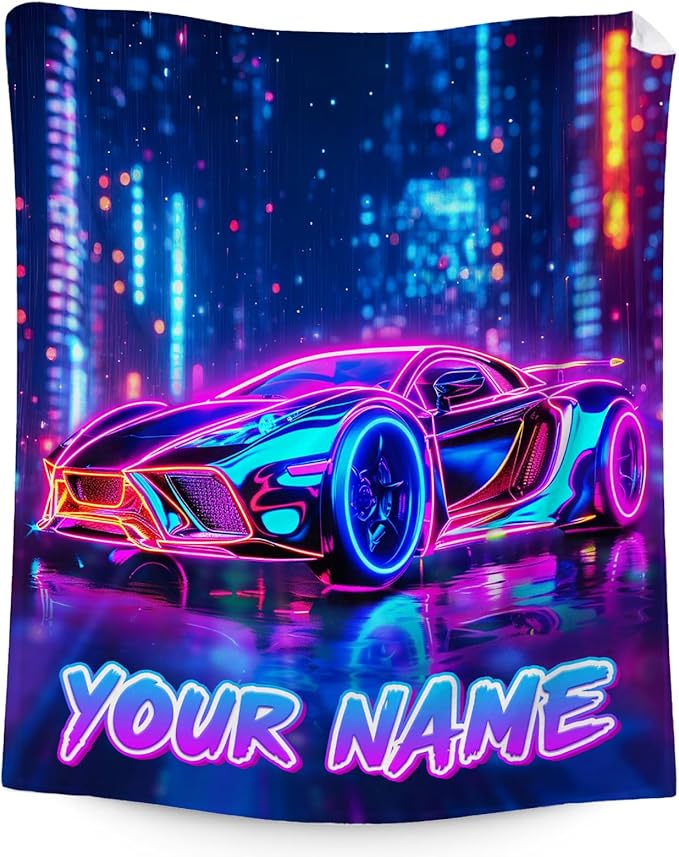Personalized Racing Car Blanket for Teens - Boys Lightweight Throw Blanket Gifts for Sofa, Work