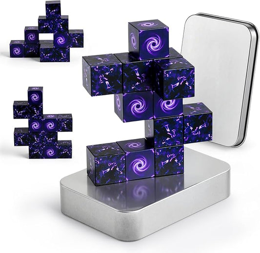 3 otters 12PCS Magnetic Building Blocks, Travel Toys for Kids STEM Magnetic Cube with Storage Box for Boys Girls Birthday Party (Portal)