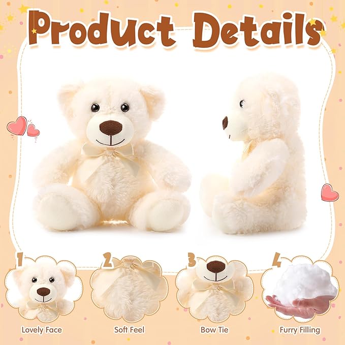 Skylety 10 Pcs Bears Bulk Stuffed Animal Plush Toys 10-14 Inches Birthday Party Favors(Beige)