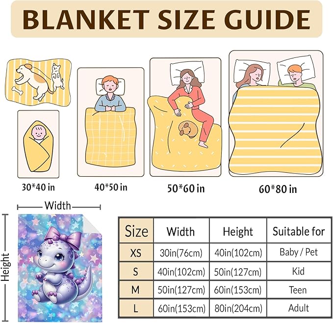 Kids Blankets Dinosaur Blanket for Girls 6-8 Gifts for Dinosaur Lovers, Cute Warm 50 x 40 Inches Flannel Throw for Sofa Bed Living Room Home Decor