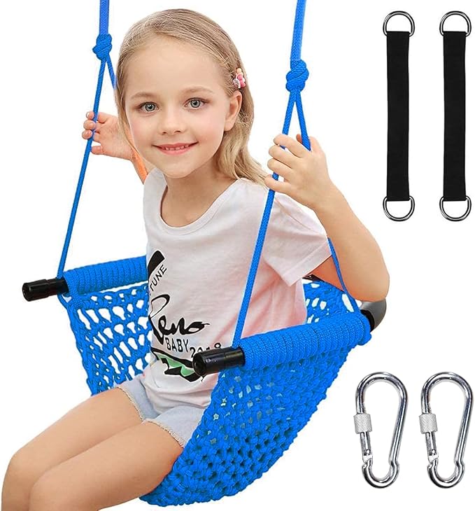 Hi-Na Kids Swing for Swing Set, Heavy Duty Rope Swings with Snap Hooks and Straps, 440LBS Capacity, Toddler Swing Seat for Indoor Porch, Outdoor Playground, Tree, Blue