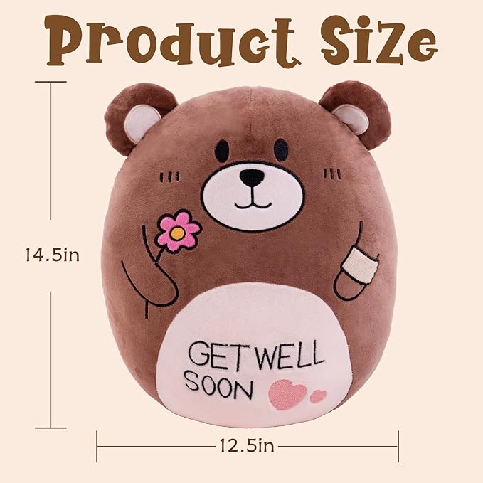 14.5“ Get Well Soon Teddy Bear Plush Pillow Soft Teddy Bear Stuffed Animal Body Pillow Gifts for Kids Girls and Boys After Surgery