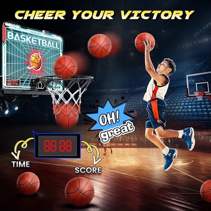 EagleStone Kids Indoor Basketball Hoop, 4 Balls Mini Basketball Toy for Toddlers