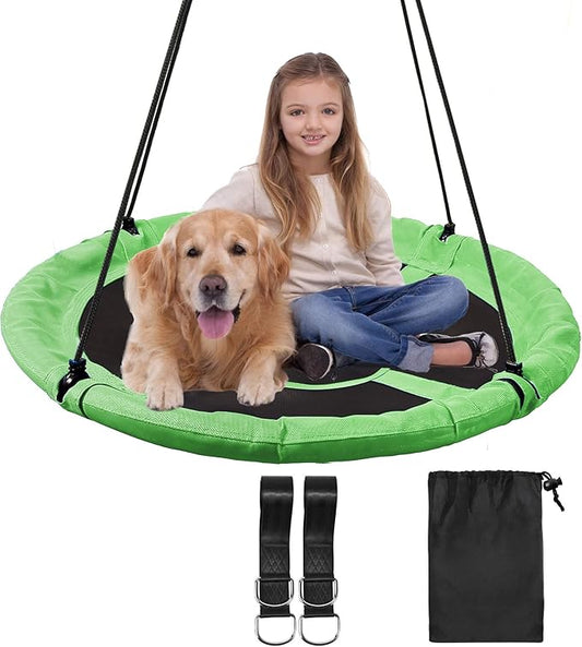RedSwing 43" Flying Saucer Swing for Kids Outdoor, Large Round Tire Swings for Trees and Swingset, Strong Heavy Duty for Outside Playground, 500LBS Weight Capacity, Green