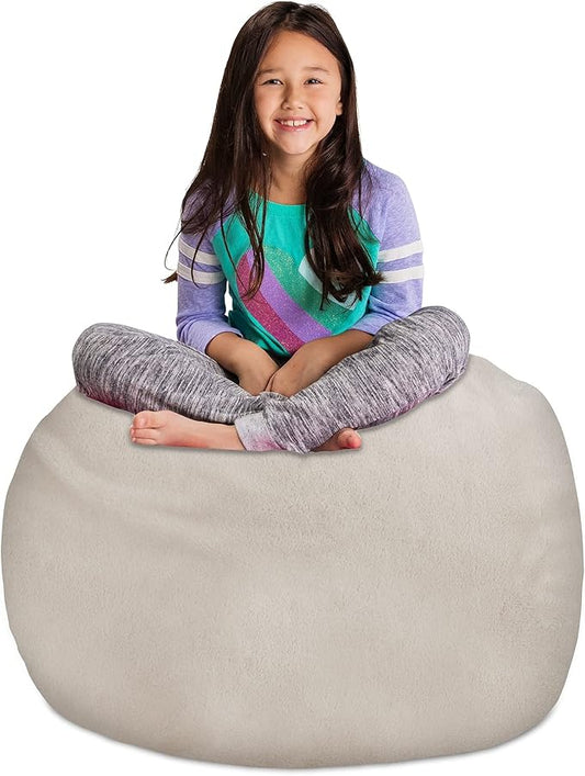 Posh Creations Stuffable Kids Stuffed Animal Storage Bean Bag Chair Cover - Childrens Toy Organizer, Large 38" - Soft Faux Rabbit Fur Cream
