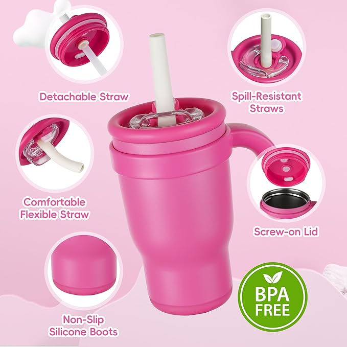 14oz Toddler Sippy Cup Vacuum Insulated Stainless Steel Kids Cup with Handle, Spill-Proof Straw, Leak-Proof Travel Cup for Home or On-the-Go