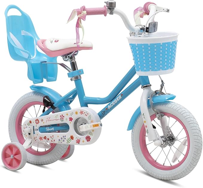 ACEGER Girls Bike with Basket for Ages 2-12 Years Old Kids, 12 14 16 18 Inch with Training Wheels，Princess Style with Streamers, Handbrake & Coaster Brake,Multiple Colors.