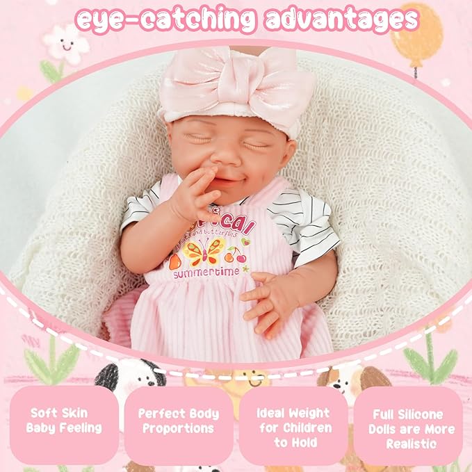 17.72 in Full Silicone Reborn Baby Dolls, 1:1 Lifelike Newborn Dolls Non Vinyl Realistic Reborn Toddler Dolls Boy Washable Sleeping Doll
