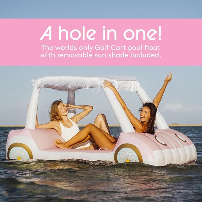 FUNBOY & Malibu Barbie Luxury Inflatable Golf Cart Summer Pool Float - Land or Water Inflatable with Cup Holder
