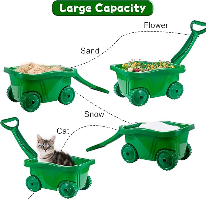 Duckura Kids Gardening Tools Set - 7pcs Wheelbarrow Set for Kids with Shovel, Rake, Leaf Rake, Summer Outdoor Yard Digging Weed Toys, Halloween Birthday Gifts for Boys Girls Age 3+ Years Old(Green)