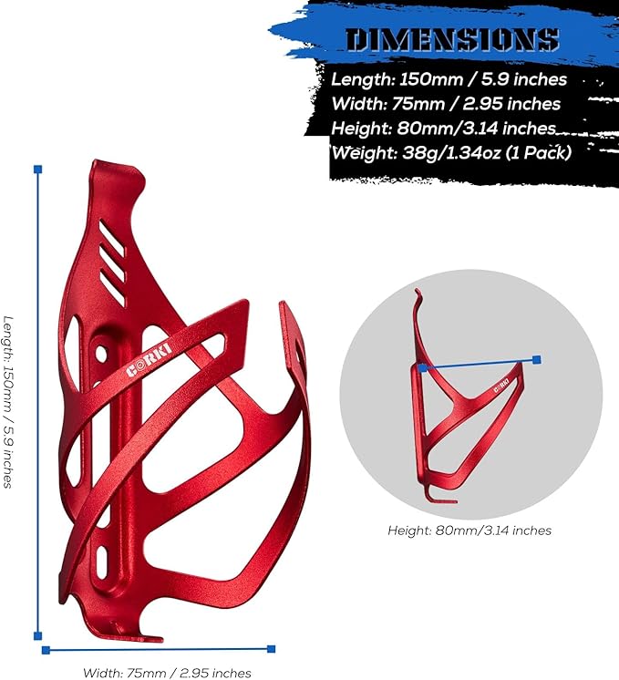 Corki Cycles Bike Water Bottle Holder Aluminum Alloy, Universal Bike Water Bottle Cage for Road, Mountain and Gravel Bikes - 2 Pack - Red