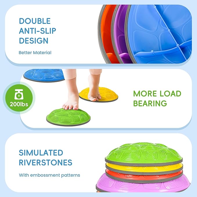OUTREE Stepping Stones for Kids, 6 Pcs Balance Training and Sensory Coordination Turtle Stepping Stones for Obstacle Course，Non-Slip Bottom Balance Stones for Indoor or Outdoor Play