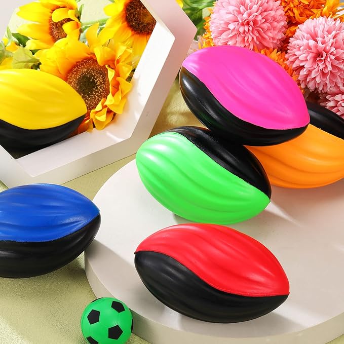 Woanger 50 Pcs 5" Mini Foam Football Bulk Soft Small Waterproof Sports Football Squeeze Colorful Spiral Toys for Boys Girls Indoor Outdoor Game Birthday Party Favor
