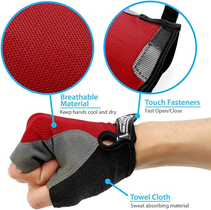 GEARONIC Mens Cycling Gloves, Fingerless Mountain Bike Gloves for Men, Breathable MTB bicycle gloves, Gel Padded Road biking gloves, Anti-slip Road Motorcycle Gloves for Men/Women, Half Finger Guantes