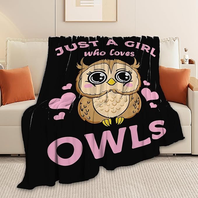 Owl Blanket Just A Girl Who Loves Owls Throw Blanket Gifts for Kids Girls Boys Adults Women Men Super Soft Cozy Plush Fluffy Fuzzy Fleece Blanket Decor 40''X50''