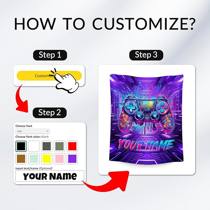 Personalized Gaming Throw Blanket, Gamer Gifts for Boys Teen Adults, Custom Game Blankets Kids Room Decor Gift for Son, 50"x60" Cool Soft Cozy Throws for Couch Sofa Bed