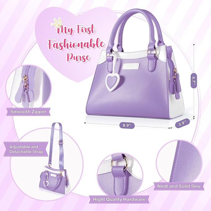 Shemira Play Purse for Little Girls, Princess Pretend Toys for Girls 3 4 5 6 7 8 Years Old, Christmas & Birthday Gift , Toddler Purse with Accessories, Kids Toy Purse, Purple
