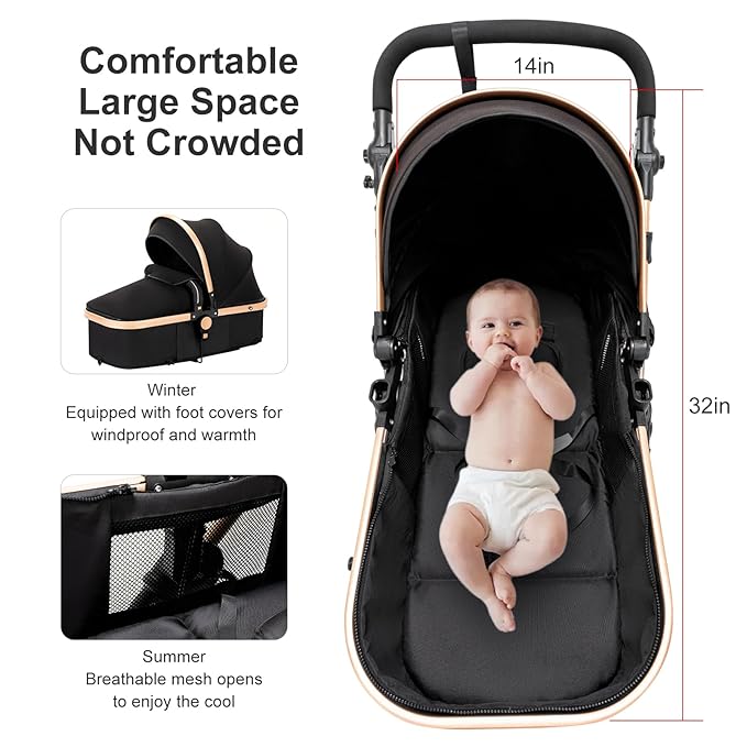 2 in 1 Baby Stroller with Bassinet Mode, Reversible Infant Buggy, Newborn Travel Stroller, One-Click Folding, Convertible Toddler Standard Pram Carriage (2US588-GREY)