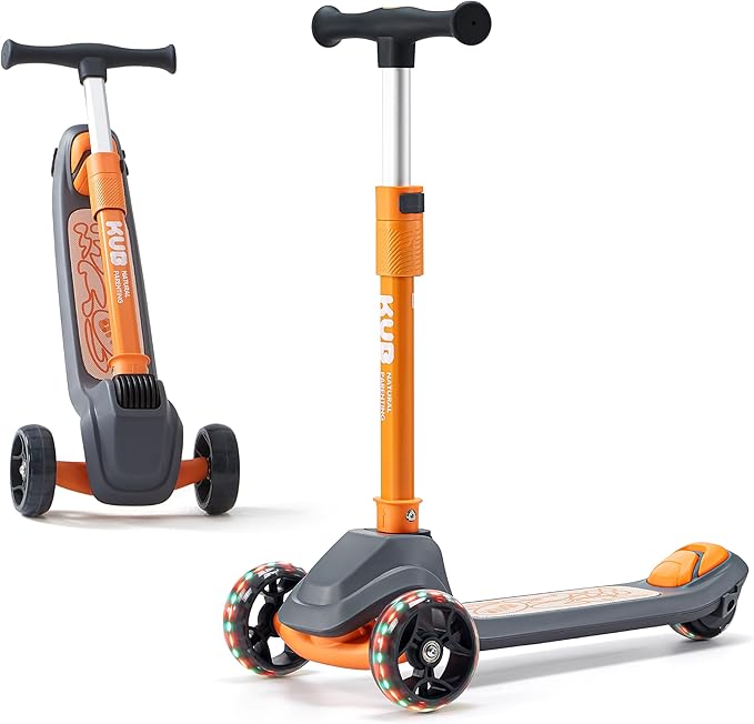KUB Toddler Scooter for Kids Ages 2+, 3 Wheel Kick Scooter with LED Light-Up Wheels, Adjustable Height Handlebar, Lean-to-Steer, Anti-Slip Deck, Easy-Fold Design, Gift for Boys and Girls