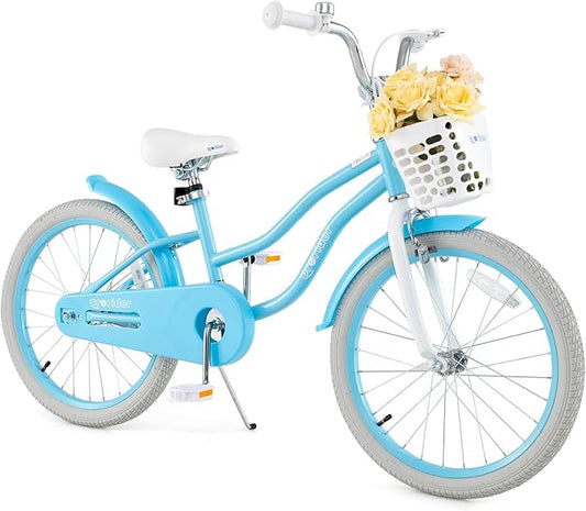 BABY JOY Kids Bike, 12 14 16 18 20 Inch Boys Girls Bike w/Adjustable Seat, Removable Basket, Handbrake & Coaster Brake, Training Wheels or Kickstand, Kids Bicycle with Multi-Color