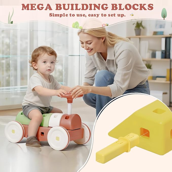 41 PCS STEM DIY Building Blocks for Toddlers, Giant Educational Stacking Ride Toy, Montessori Jumbo Blocks to Improve Creativity for Age 3-8 Boys and Girls