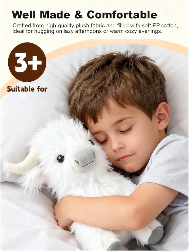 Highland Cow Fluffy Stuffed Animal, 10" Adorable Realistic Plush Toy Soft Cute Cow Plushie Home Decor Gift for Boys Girls Kids Teens Adults, Blue