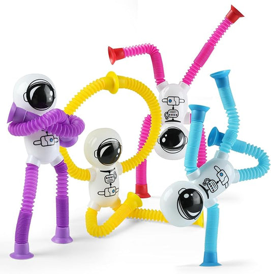 Astronaut Sensory Toys,Chirstmas Gifts for Grandkids Toddlers,4Pcs Suction Autism Toy Pop Tube Fidget Toys,Autistic Busy Travel Toys Chirstmas Stocking Stuffers