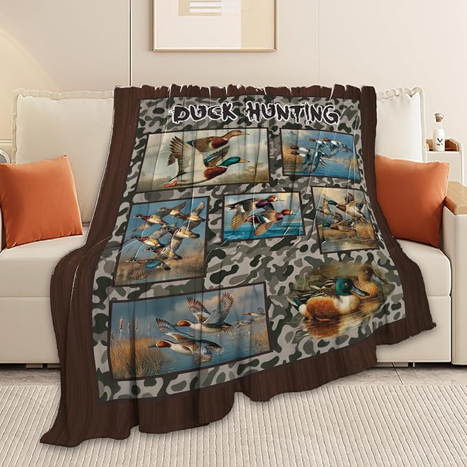 Duck Throw Blanket Hunting Mallard Duck Stuff Gifts for Kids Girls Boys Adults Women Men Soft Cozy Warm Plush Fluffy Fuzzy Fleece Blanket Decor 50''X60''