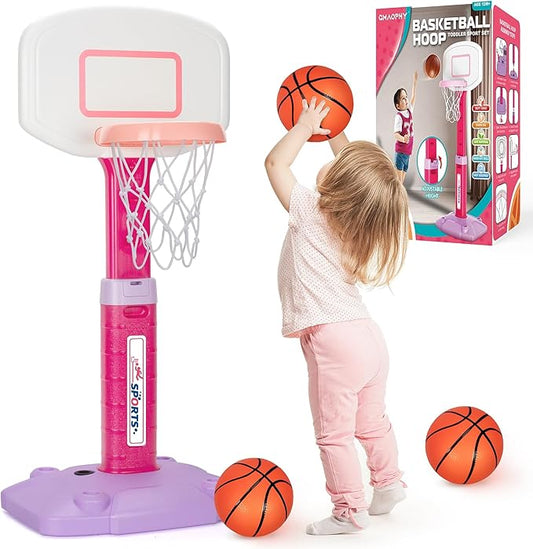 Toddler Basketball Hoop Indoor for Age 1-3, Adjustable Kids Basketball Hoop, Mini Basketball Hoops with 3 Balls for Outdoor Poolside, Birthday Christmas Sport Toys Gift for Baby Boy Girl 1 2 3 4, Pink