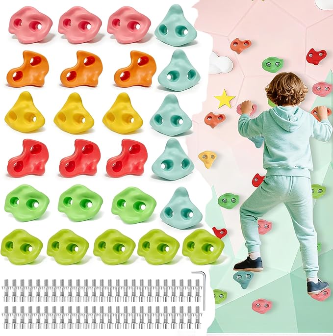 25 PCS Rock Climbing Holds for Kids, Extra Large Climbing Rock Wall Grips, Adult Rock Wall Holds Rock Wall Climbing Kit with Hardware for Indoor and Outdoor Climbing Wall Holds（Pastel Color）