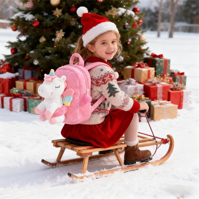 Gloveleya Unicorn Kids Backpack – Soft Plush Toddler Backpack for Girls, Cute Back-to-School Gift, Preschool Bag for Snacks, Toys & Books, Travel & Everyday Use, 9 Inches